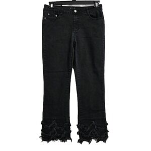 A.Z.I Cropped Straight Leg Frayed Hem Jeans Women's 12 Black Cotton Blend VGUC